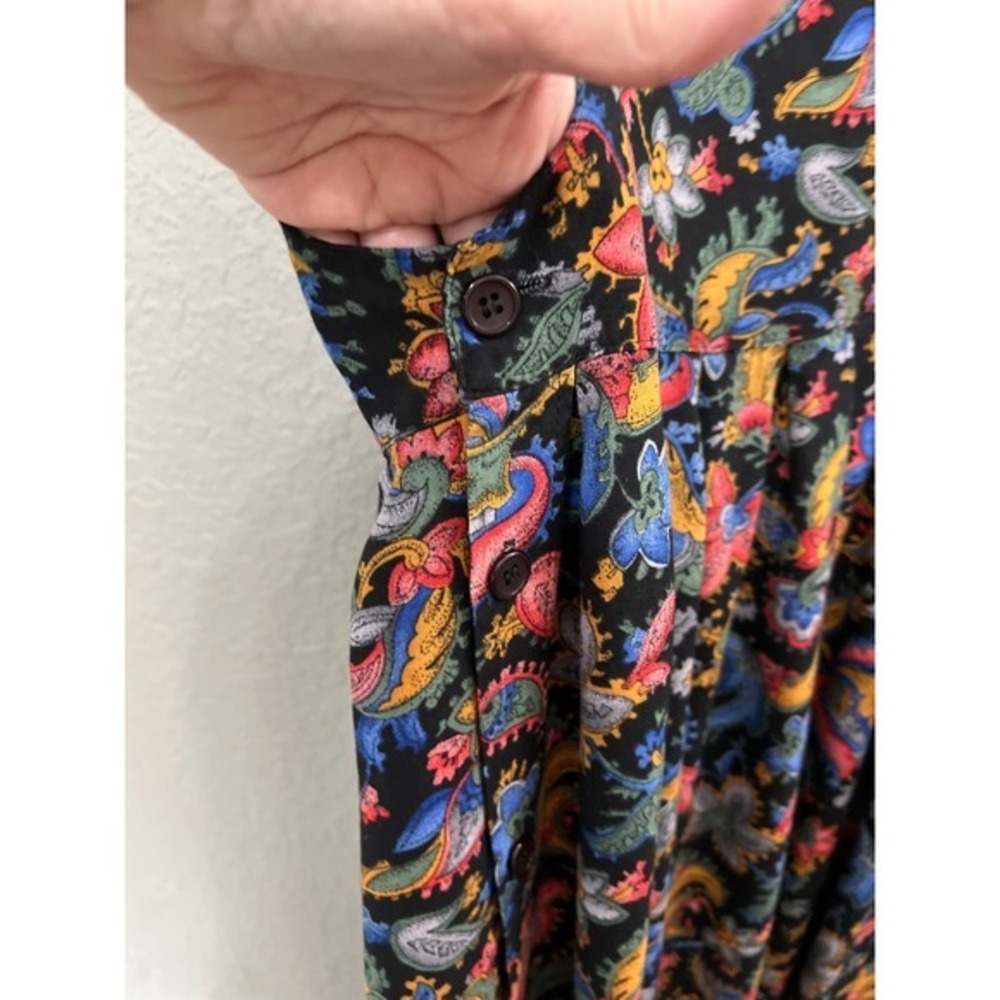 VTG Modest Jumper‎ Dress Paisley Sz S Black Floral Pockets Cottagecore MIDI USA - Picture 5 of 11